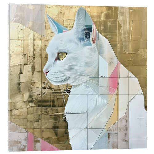 Cuadro de metacrilato White cat in gold