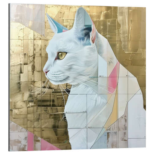 Alumiinitaulu White cat in gold