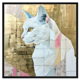 Gerahmter Kunstdruck Weiße Katze in Gold