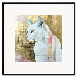 Impression artistique encadrée White cat in gold