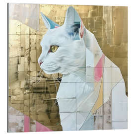 Magnettafel Weiße Katze in Gold