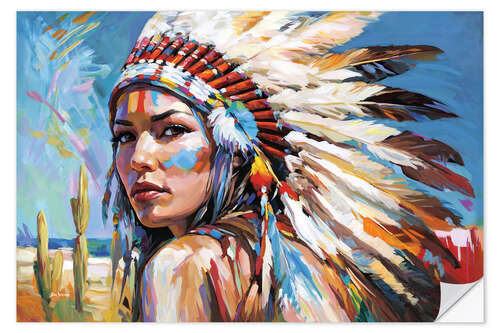 Selvklebende plakat Native American Woman