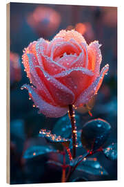 Print på træ Dew-wet rose II