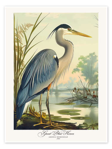 Juliste Great Blue Heron after Audubon