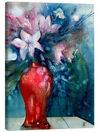 Obraz na płótnie White lilies in red vase watercolour painting - Sabina von Arx