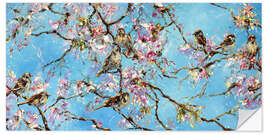 Wandsticker Spatzen im blühenden Baum