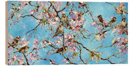 Wood print Sparrows in the Blooming Tree - Diana Malivani
