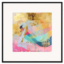 Gerahmter Kunstdruck Schwan in Gold