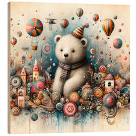 Holzbild Babybär mit Spielzeug - nobelart