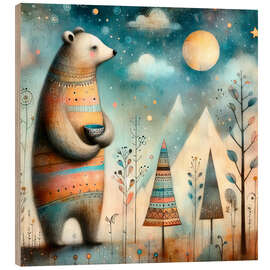Holzbild Zauberbär in der arktischen Nacht - nobelart