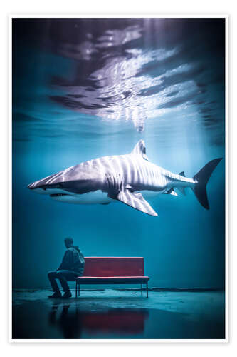 Poster Allein mit einem Aquariumhai