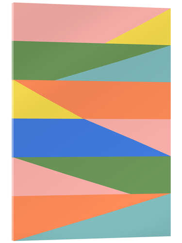 Quadro em acrílico Geometric Abstraction in Spring Green, Peach and Blue