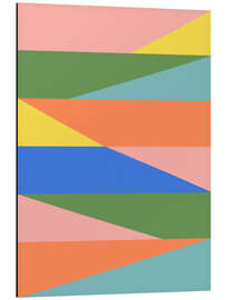 Alubild Geometrische Abstraktion in Frühlingsgrün, Pfirsich und Blau