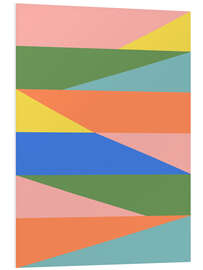 Hartschaumbild Geometrische Abstraktion in Frühlingsgrün, Pfirsich und Blau