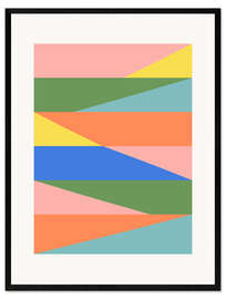 Gerahmter Kunstdruck Geometrische Abstraktion in Frühlingsgrün, Pfirsich und Blau