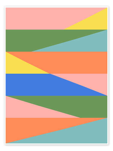 Plakat Geometric Abstraction in Spring Green, Peach and Blue