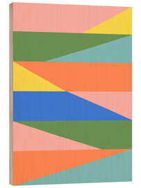 Print på træ Geometric Abstraction in Spring Green, Peach and Blue - apricot and birch