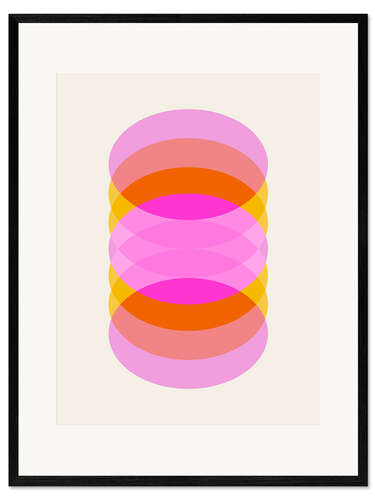 Gerahmter Kunstdruck Geometrischer Op-Art-Zylinder in Pink und Orange