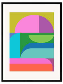 Gerahmter Kunstdruck Geometrischer Farbblock in Pink, Grün und Blau