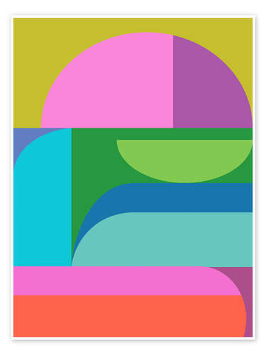 Poster Geometric Colour Block in Pink Green and Blue