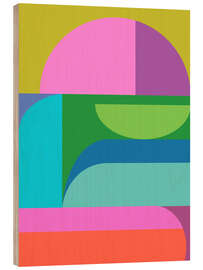 Holzbild Geometrischer Farbblock in Pink, Grün und Blau