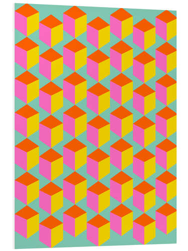 Foam board print Retro cubes in pink, yellow and mint green