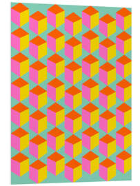 Foam board print Retro cubes in pink, yellow and mint green