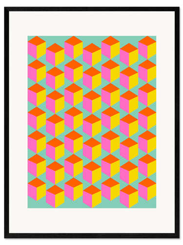 Stampa artistica con cornice Retro cubes in pink, yellow and mint green
