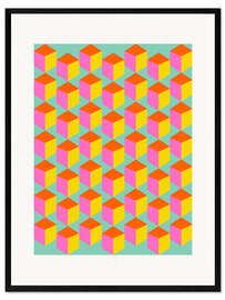 Stampa artistica con cornice Retro cubes in pink, yellow and mint green