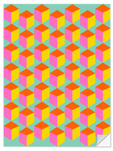 Vinilo para la pared Retro cubes in pink, yellow and mint green