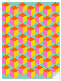 Vinilo para la pared Retro cubes in pink, yellow and mint green