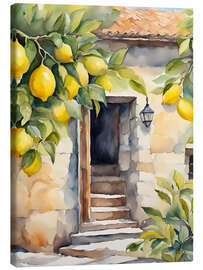 Canvas-taulu Lemon tree in front of natural stone house - Ohkimiko