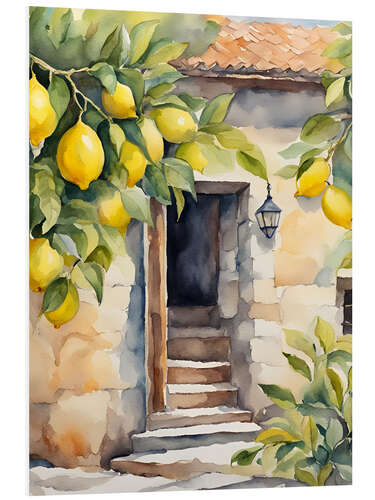 Stampa su PVC Lemon tree in front of natural stone house