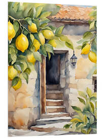 PVC print Lemon tree in front of natural stone house