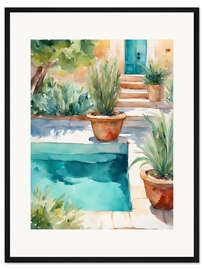 Gerahmter Kunstdruck Pool mit Pflanzen