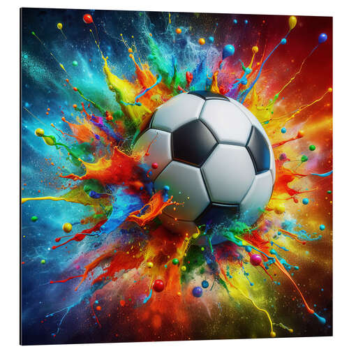 Aluminium print Watercolour soccer ball with explosive touches