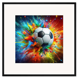 Framed art print Watercolour soccer ball with explosive touches - nobelart