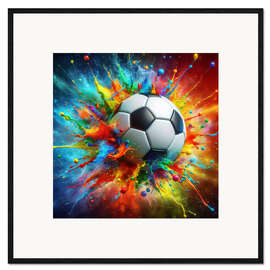 Kehystetty taidepainatus Watercolour soccer ball with explosive touches