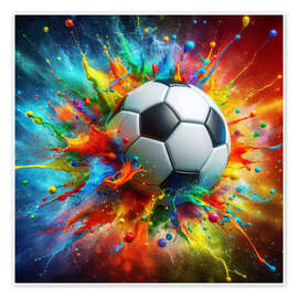 Wall print Watercolour soccer ball with explosive touches - nobelart