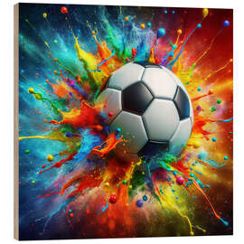 Wood print Watercolour soccer ball with explosive touches