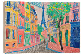 Tableau en bois Colourful Streets of Paris