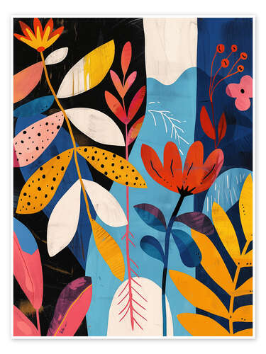 Poster Boho Strand-Blumen in Neon-Farben