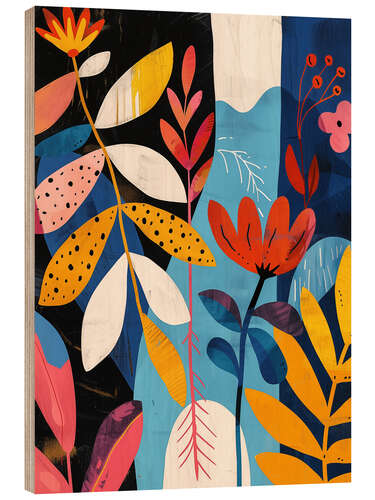 Wood print Boho beach flowers in neon colours