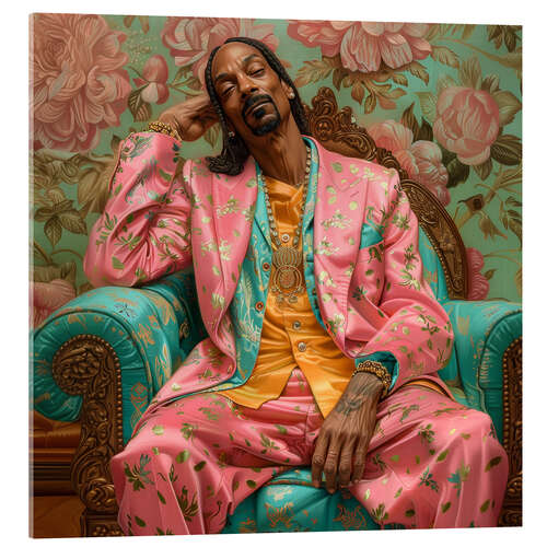 Akrylglastavla Snoop Dogg sitting on retro sofa