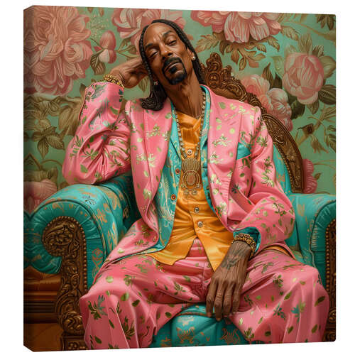 Canvas print Snoop Dogg sitting on retro sofa