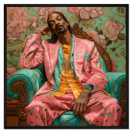 Gerahmter Kunstdruck Snoop Dogg auf einem Retro-Sofa