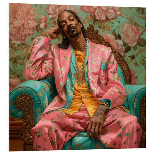 Tableau en PVC Snoop Dogg sitting on retro sofa