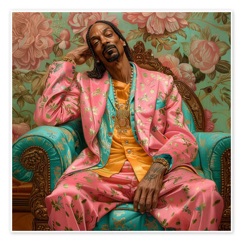 Póster Snoop Dogg sitting on retro sofa