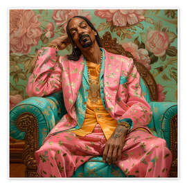 Wall print Snoop Dogg sitting on retro sofa - DejaReve