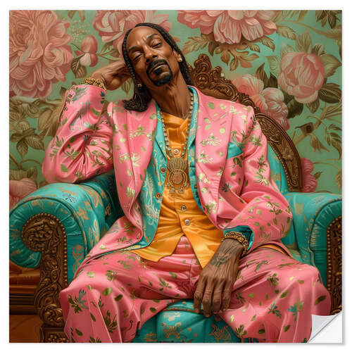 Naklejka na ścianę Snoop Dogg sitting on retro sofa